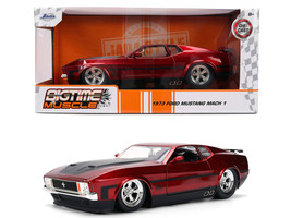 1973 Ford Mustang Mach 1 Red Metallic with Matt Black Hood and Black Stripes Bigtime Muscle Series 1/24 Diecast Model Car Jada 36589