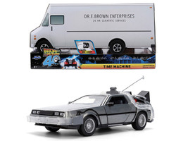 DeLorean Brushed Metal Time Machine with Lights Back to the Future 1985 Movie 40th Anniversary Special Packaging Hollywood Rides Series 1/24 Diecast Model Car Jada 36849