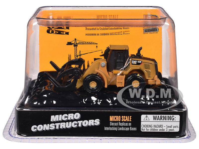 CAT Caterpillar 950M Wheel Loader Log Fork Version Yellow Micro Constructor Series Diecast Model Diecast Masters 85969CS