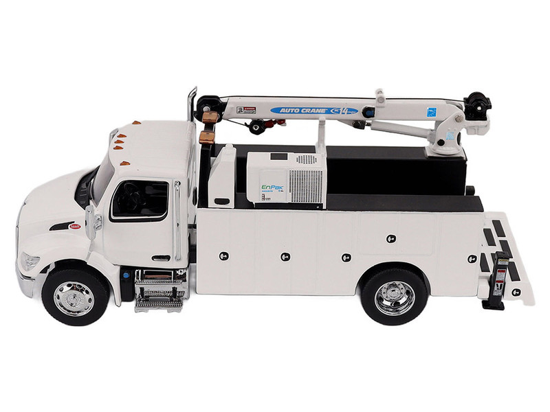 Peterbilt 536 Auto Crane Titan85 Body HC14 Crane Work Truck with Miller EnPak White Transport Series 1/50 Diecast Model Diecast Masters 71214