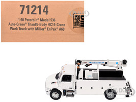 Peterbilt 536 Auto Crane Titan85 Body HC14 Crane Work Truck with Miller EnPak White Transport Series 1/50 Diecast Model Diecast Masters 71214