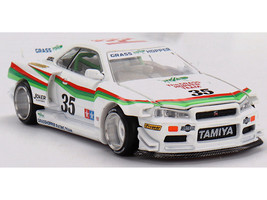 Nissan Skyline GT R R34 The Grasshopper V1 RHD Right Hand Drive #35 White with Stripes Designed by Jun Imai Tamiya X Kaido House Special 1/64 Diecast Model Car Mini GT KHMG167