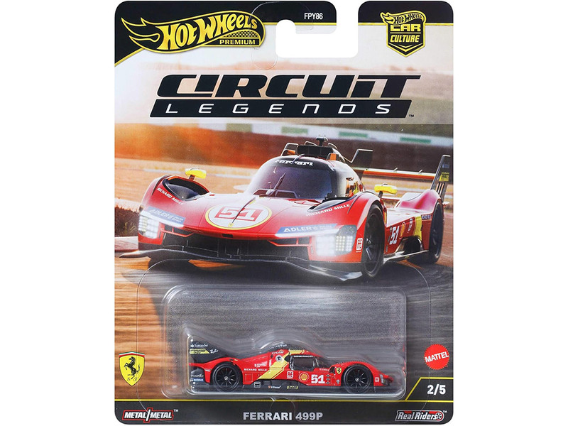 Ferrari 499P #51 Red with Yellow Stripes Circuit Legends Series Diecast Model Car Hot Wheels JBK49