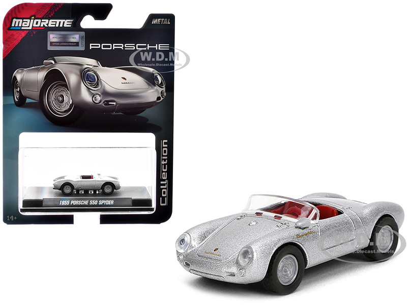 1955 Porsche 550 Spyder Silver Metallic with Red Interior Collection Series 1/64 Diecast Model Car Majorette MJ8505001007