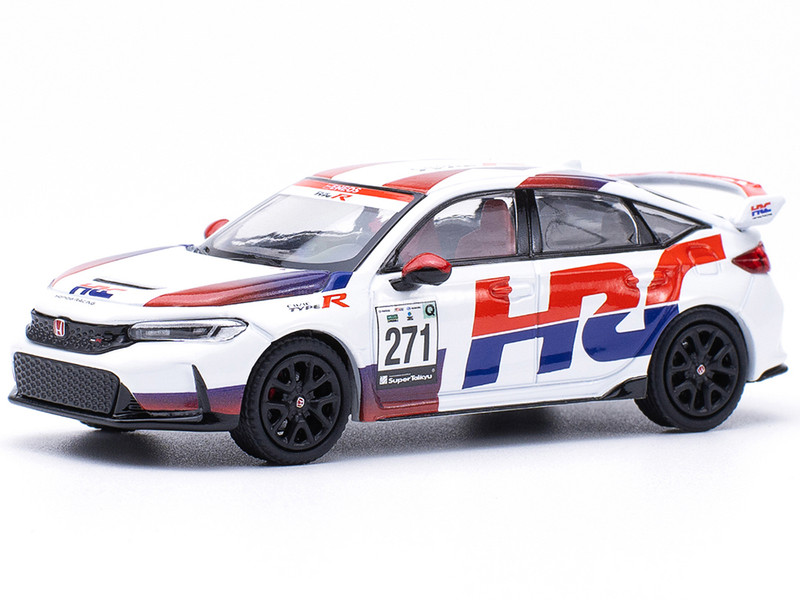 Honda Civic Type R FL5 HRC Honda Racing White with Graphics 1/64 Diecast Model Car Pop Race PR640030