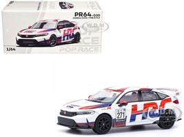 Honda Civic Type R FL5 HRC Honda Racing White with Graphics 1/64 Diecast Model Car Pop Race PR640030