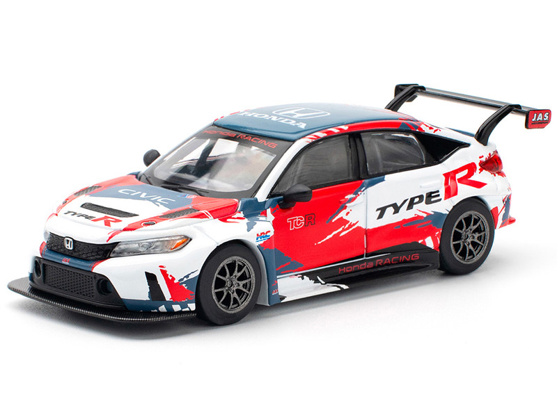 Honda Civic Type R TCR Presentation White with Graphics 1/64 Diecast Model Car Pop Race PR640153