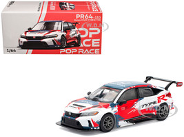 Honda Civic Type R TCR Presentation White with Graphics 1/64 Diecast Model Car Pop Race PR640153