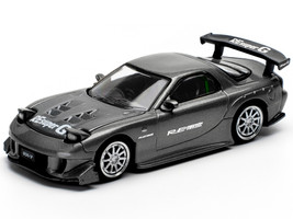 Mazda RX7 FD RE Amemiya Widebody RHD Right Hand Drive Gunmetal Gray Metallic with Carbon Hood 1/64 Diecast Model Car Pop Race PR640255