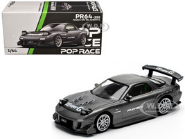 Mazda RX7 FD RE Amemiya Widebody RHD Right Hand Drive Gunmetal Gray Metallic with Carbon Hood 1/64 Diecast Model Car Pop Race PR640255