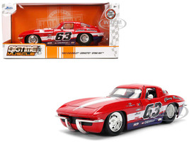 1963 Chevrolet Corvette Stingray #63 Chevy Racing Red with White and Blue Stripes Bigtime Muscle Series 1/24 Diecast Model Car Jada 36594
