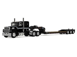 Ford LTL 9000 with 60 Flat Top Sleeper and Fontaine Magnitude Tri Axle Lowboy Trailer Black 1/64 Diecast Model DCP/First Gear 60-2102
