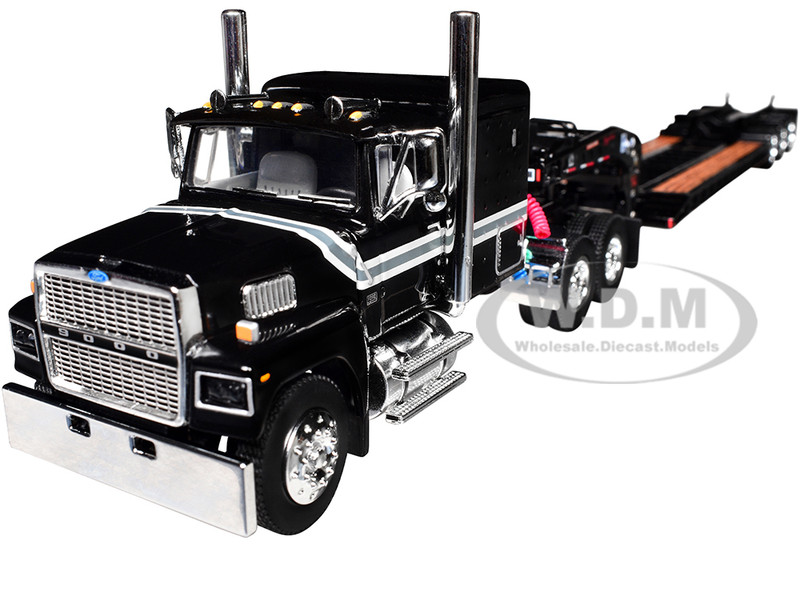FORD LTL 9000 SLEEPER W/LOWBOY TRAILER BLACK 1/64 DIECAST BY FIRST