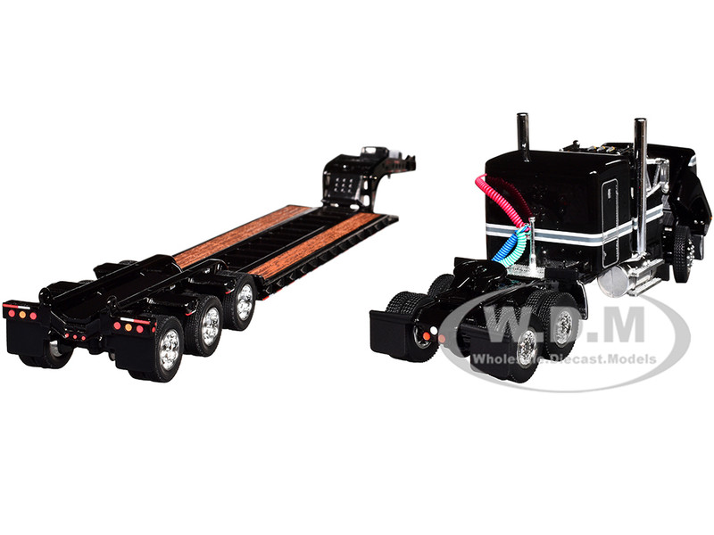 FORD LTL 9000 SLEEPER W/LOWBOY TRAILER BLACK 1/64 DIECAST BY FIRST