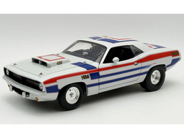 1970 Plymouth HEMI Cuda Street Machine White with Red and Blue Stripes Limited Edition to 366 pieces Worldwide 1/18 Diecast Model Car ACME A1806136