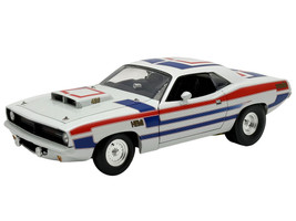 1970 Plymouth HEMI Cuda Street Machine White with Red and Blue Stripes Limited Edition to 366 pieces Worldwide 1/18 Diecast Model Car ACME A1806136
