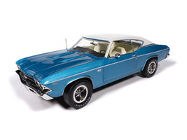 1969 Chevrolet Chevelle SS 396 Azure Turquoise Metallic with White Stripes White Vinyl Top and Interior Muscle Car & Corvette Nationals MCACN American Muscle Series 1/18 Diecast Model Car Auto World AMM1348