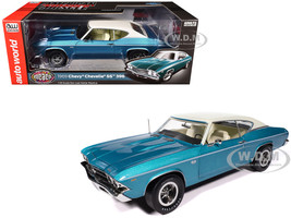 1969 Chevrolet Chevelle SS 396 Azure Turquoise Metallic with White Stripes White Vinyl Top and Interior Muscle Car & Corvette Nationals MCACN American Muscle Series 1/18 Diecast Model Car Auto World AMM1348