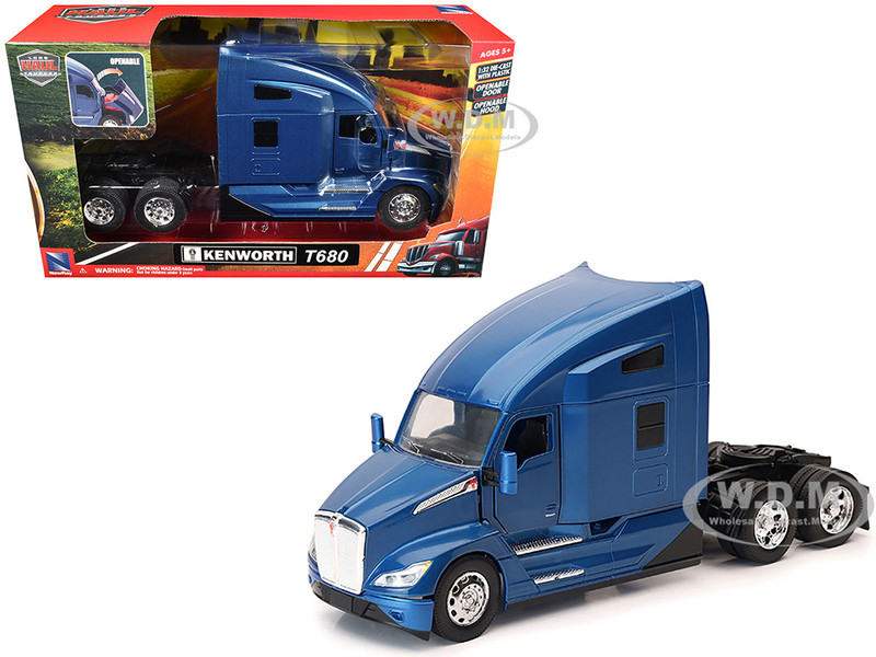Kenworth T680 Truck Tractor Blue Metallic Long Haul Truckers Series 1/32 Diecast Model New Ray NR11083