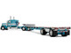 Peterbilt 379 with 48 Flat Top Sleeper and Transcraft Step Deck Trailer Teal with White Stripes 1/64 Diecast Model DCP/First Gear 60-2127