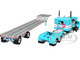 Peterbilt 379 with 48 Flat Top Sleeper and Transcraft Step Deck Trailer Teal with White Stripes 1/64 Diecast Model DCP/First Gear 60-2127