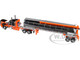 Peterbilt 379 with 48 Flat Top Sleeper and Walinga Bulk Feed Trailer Orange and Black with Stripes 1/64 Diecast Model DCP/First Gear 60-2128