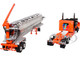 Peterbilt 379 with 48 Flat Top Sleeper and Walinga Bulk Feed Trailer Orange and Black with Stripes 1/64 Diecast Model DCP/First Gear 60-2128