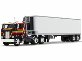 Peterbilt 352 COE 86 Sleeper and 40' Vintage Trailer with Reefer Black with Stripes 1/64 Diecast Model DCP/First Gear 60-2156