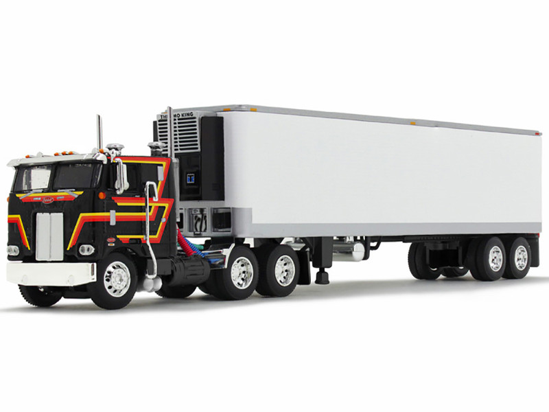 Peterbilt 352 COE 86 Sleeper and 40' Vintage Trailer with Reefer Black with Stripes 1/64 Diecast Model DCP/First Gear 60-2156