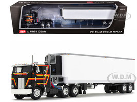 Peterbilt 352 COE 86 Sleeper and 40' Vintage Trailer with Reefer Black with Stripes 1/64 Diecast Model DCP/First Gear 60-2156