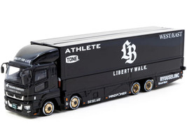 Mitsubishi Fuso Super Great Truck RHD Right Hand Drive with Transporter Liberty Walk Black Truck64 Series 1/64 Diecast Model Car Tarmac Works T64T-TL001-LBB