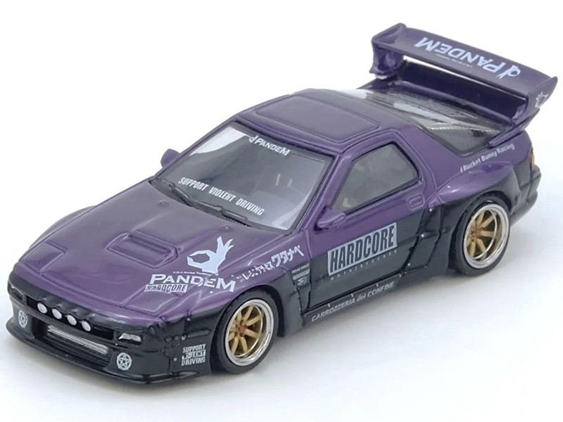 Mazda RX7 FC3S Pandem Rocket Bunny Kit Purple Metallic and Black 1/64 Diecast Model Car Inno Models IN64-RX7FCP-PB
