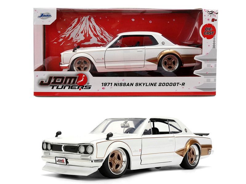 1971 Nissan Skyline 2000GT R RHD Right Hand Drive White with Gold Graphics JDM Tuners Series 1/24 Diecast Model Car Jada 37021