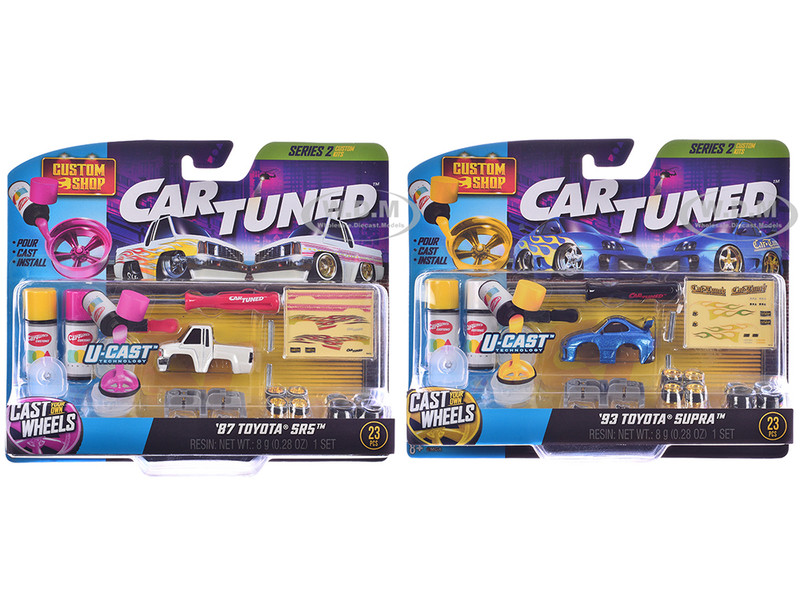 1987 Toyota SR5 Pickup Truck White and 1993 Toyota Supra Blue Custom Shop 2 Car Set Diecast Model Cars CarTuned 541769-XX1