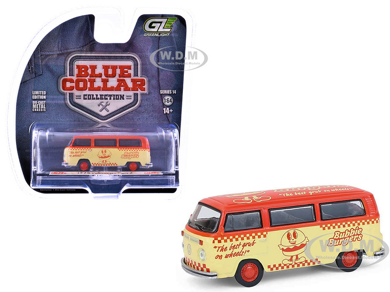 1975 Volkswagen Type 2 Van Bubbie Burgers Food Truck Orange and Cream Blue Collar Collection Series 14 1/64 Diecast Model Car Greenlight 35300C