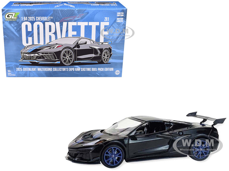 2025 Chevrolet Corvette C8 ZR1 Black with Blue Stripes with Raw Casting Dual Pack 2025 Greenlight Waltersons Collector s Expo Exclusive 1/64 Diecast Model Car Greenlight 51683A