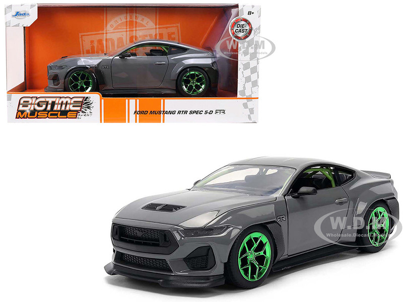 2024 Ford Mustang RTR Gray with Green Wheels Bigtime Muscle Series 1/24 Diecast Model Car Jada 36593