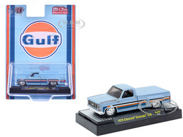 1978 Chevrolet Silverado 30 Pickup Truck Gulf Oil Light Blue with Stripes Limited Edition to 10560 pieces Worldwide 1/64 Diecast Model Car M2 Machines 31500-MJS86