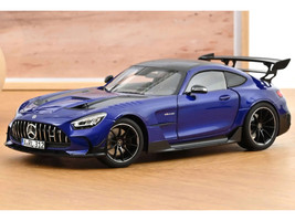 2021 Mercedes Benz AMG GT Black Series Blue Metallic with Carbon Top and Hood Stripes 1/18 Diecast Model Car Norev 183908