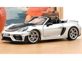 2023 718 Spyder RS Weissach Pack GT Silver Metallic with Carbon Hood 1/18 Diecast Model Car Norev 187270