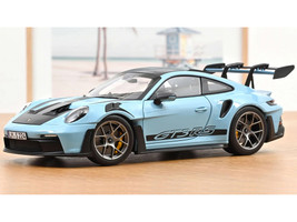 2022 Porsche 911 GT3 RS Weissach Pack Gulf Blue with Carbon Top and Hood Stripes 1/18 Diecast Model Car Norev 187367