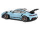 2022 Porsche 911 GT3 RS Weissach Pack Gulf Blue with Carbon Top and Hood Stripes 1/18 Diecast Model Car Norev 187367