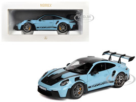 2022 Porsche 911 GT3 RS Weissach Pack Gulf Blue with Carbon Top and Hood Stripes 1/18 Diecast Model Car Norev 187367