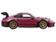 2022 Porsche 911 GT3 RS Weissach Pack Ruby Star Red with Carbon Top and Hood Stripes 1/18 Diecast Model Car Norev 187370