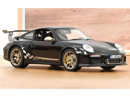2009 Porsche 911 GT3 RS Black with Gold Accents and Wheels 1/18 Diecast Model Car Norev 187563