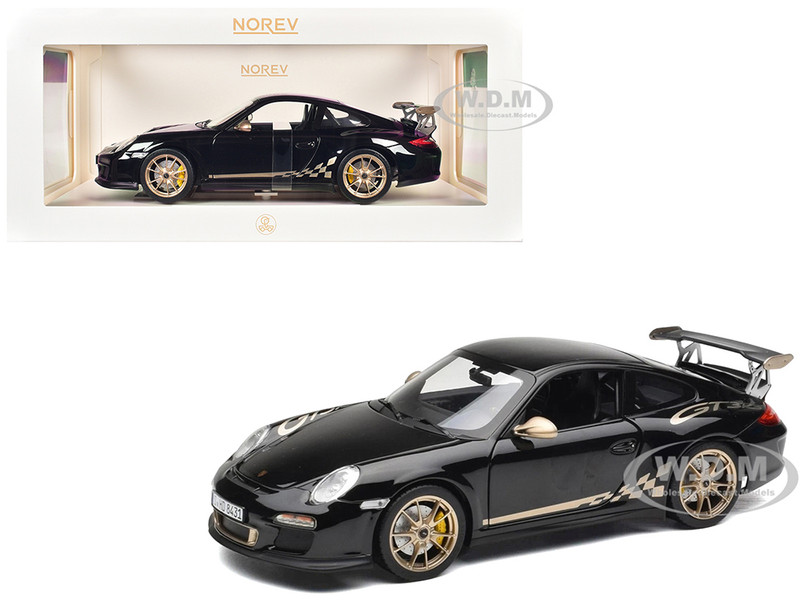 2009 Porsche 911 GT3 RS Black with Gold Accents and Wheels 1/18 Diecast Model Car Norev 187563