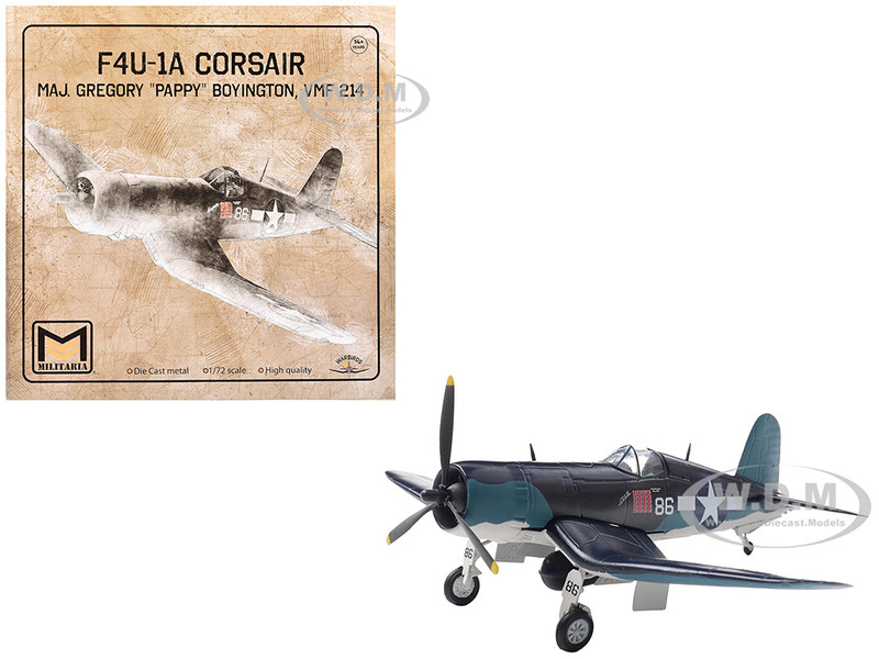 Vought F4U 1A Corsair Fighter Aircraft Maj Gregory Pappy Boyington VMF 214 United States Marine Corps 1/72 Diecast Model Militaria Die Cast 27299-42