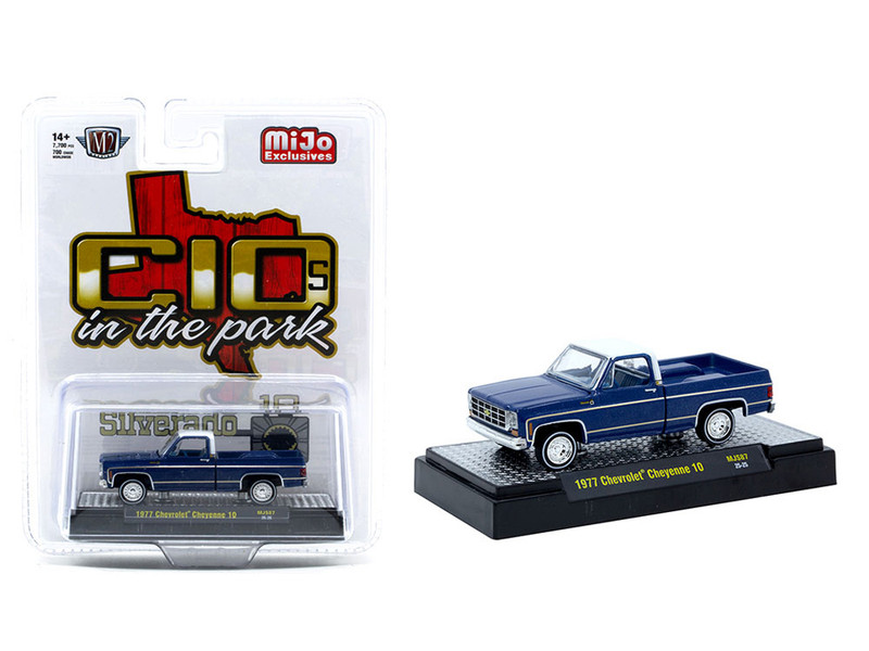 1977 Chevrolet Cheyenne 10 Pickup Truck Blue Metallic with White Top and Blue Interior Limited Edition to 7700 pieces Worldwide 1/64 Diecast Model Car M2 Machines 31500-MJS87