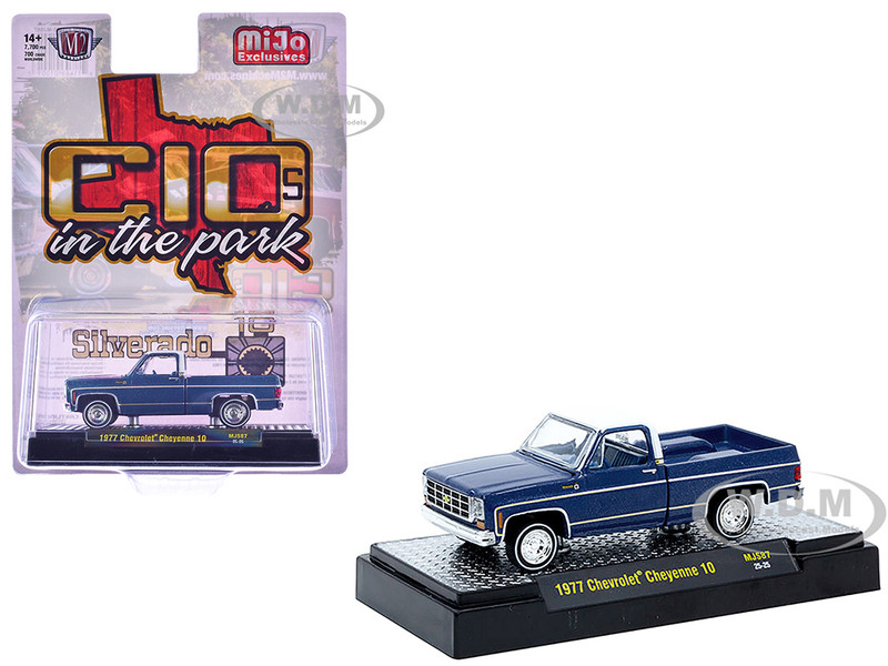 1977 Chevrolet Cheyenne 10 Pickup Truck Blue Metallic with White Top and Blue Interior Limited Edition to 7700 pieces Worldwide 1/64 Diecast Model Car M2 Machines 31500-MJS87