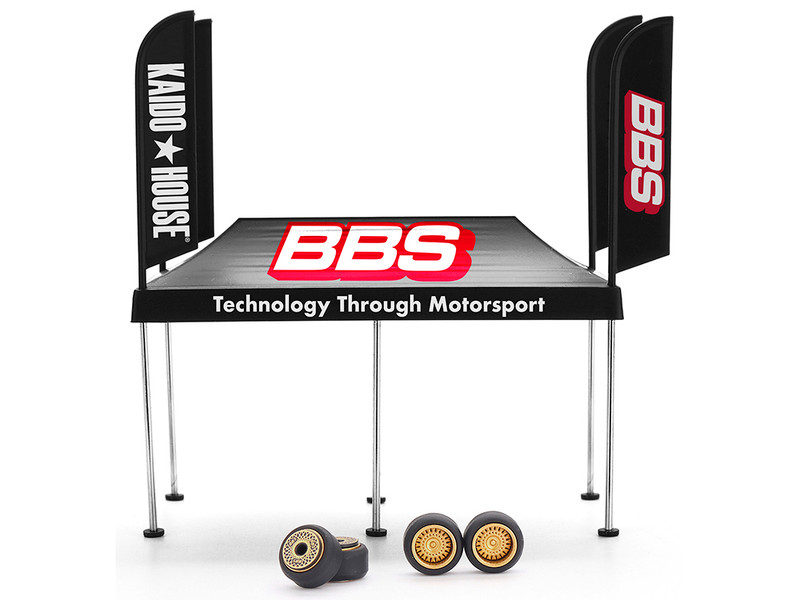 Kaido House BBS Tent V1 Black with Extra Wheels for 1/64 Scale Models Mini GT KHMG199